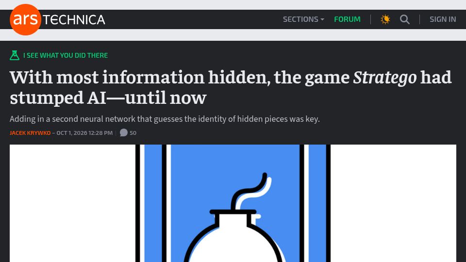 Screenshot of arstechnica.com: With most information hidden, the game Stratego had stumped AI until now