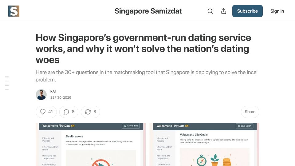 Screenshot of singapore-samizdat.com: How Singapore's government-run dating service works