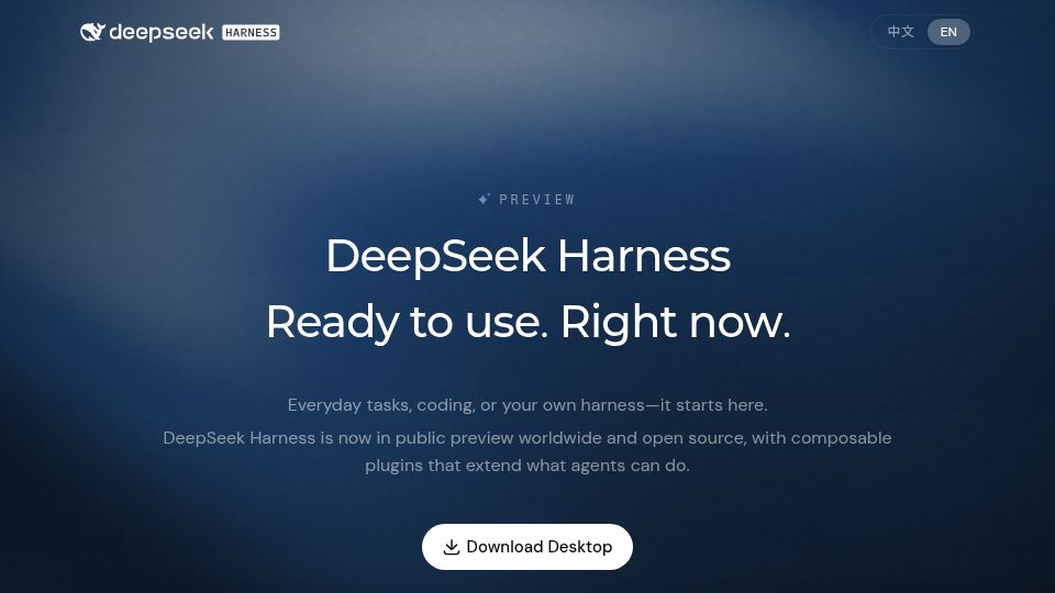 Screenshot of deepseek.com: DeepSeek Harness Desktop for macOS and Windows