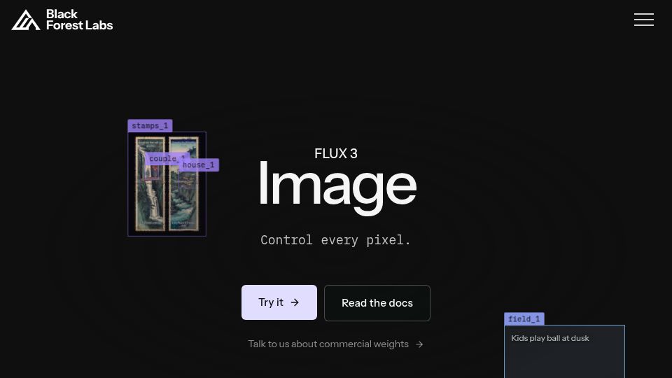 Screenshot of bfl.ai: FLUX 3 Image