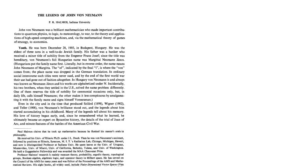 Screenshot of gwern.net: The Legend of von Neumann (1973) [pdf]