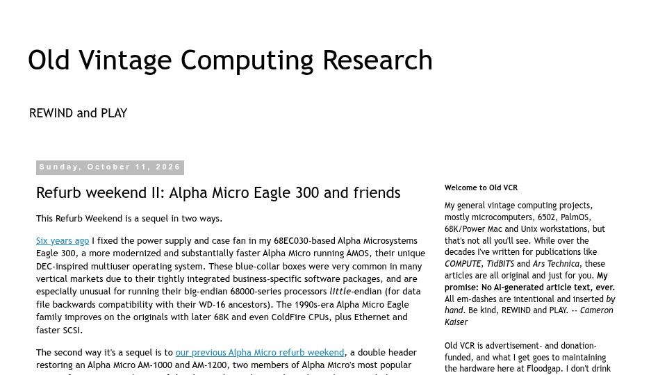 Screenshot of oldvcr.blogspot.com: Refurb weekend II: Alpha Micro Eagle 300 and friends