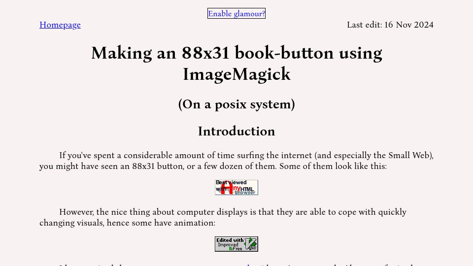 Screenshot of k.sosnierz.me: Making a 88x31 button book using ImageMagick