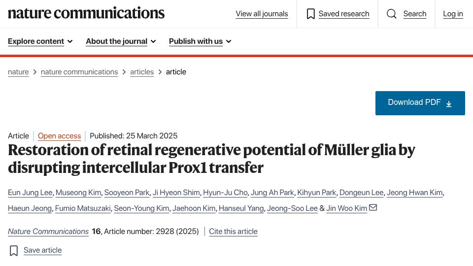 Screenshot of nature.com: Restoration of Retinal Regenerative Potential (2025)