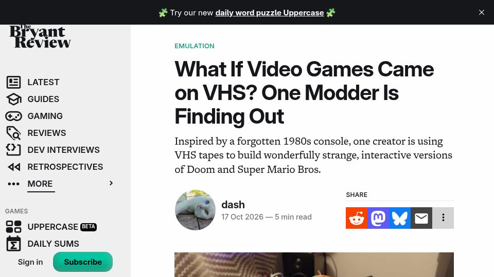 Screenshot of gardinerbryant.com: Porting video games to VHS