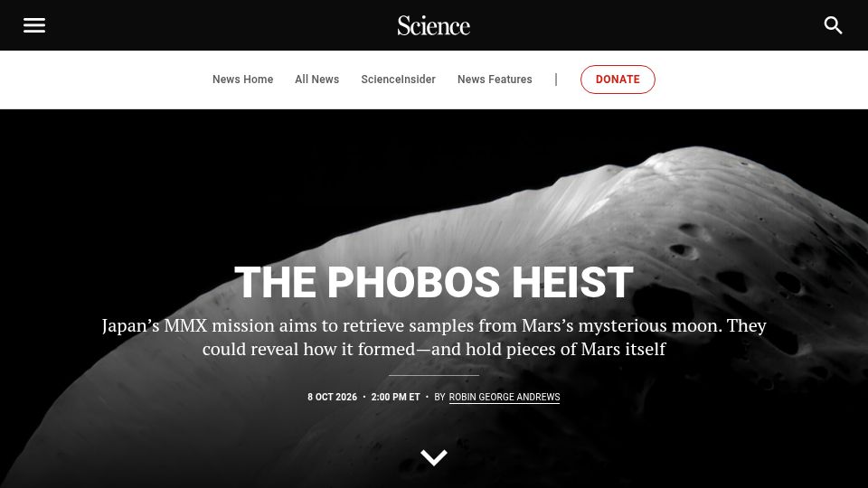 Screenshot of science.org: JAXA is about to perform a Phobos sample return mission