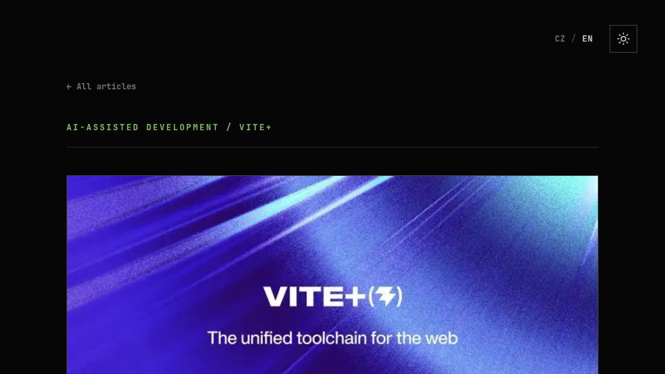 Screenshot of janmichalek.com: Vite+ an excellent toolchain for AI agent development