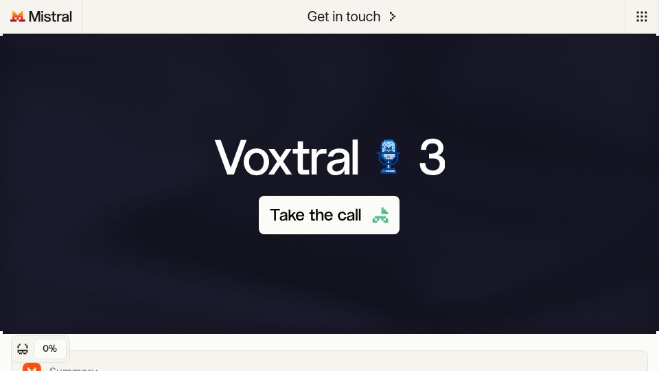 Screenshot of mistral.ai: Voxtral 3