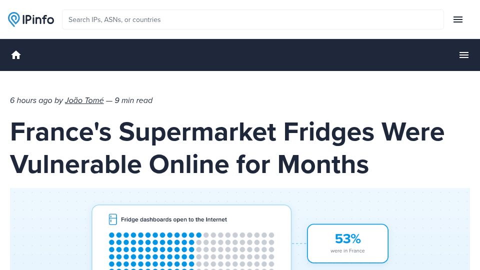 Screenshot of ipinfo.io: France's supermarket fridges were vulnerable online for months