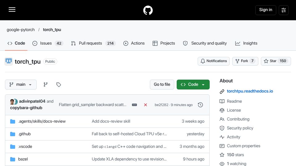 Screenshot of github.com: Google open-sources TorchTPU, a native PyTorch back end for TPUs