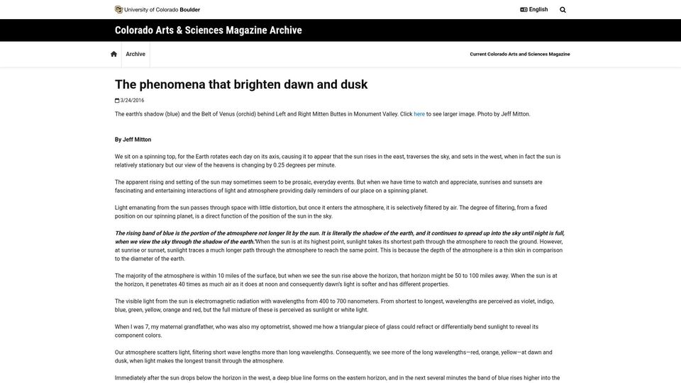 Screenshot of colorado.edu: The phenomena that brighten dawn and dusk (2016)