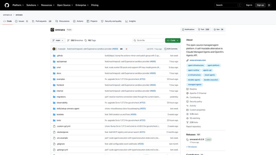 Screenshot of github.com: Show HN: Omnara – Open-source alternative to Claude Managed Agents