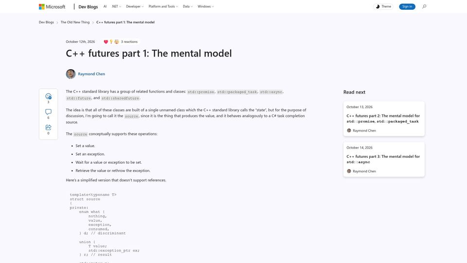 Screenshot of devblogs.microsoft.com: C++ futures part 1: The mental model