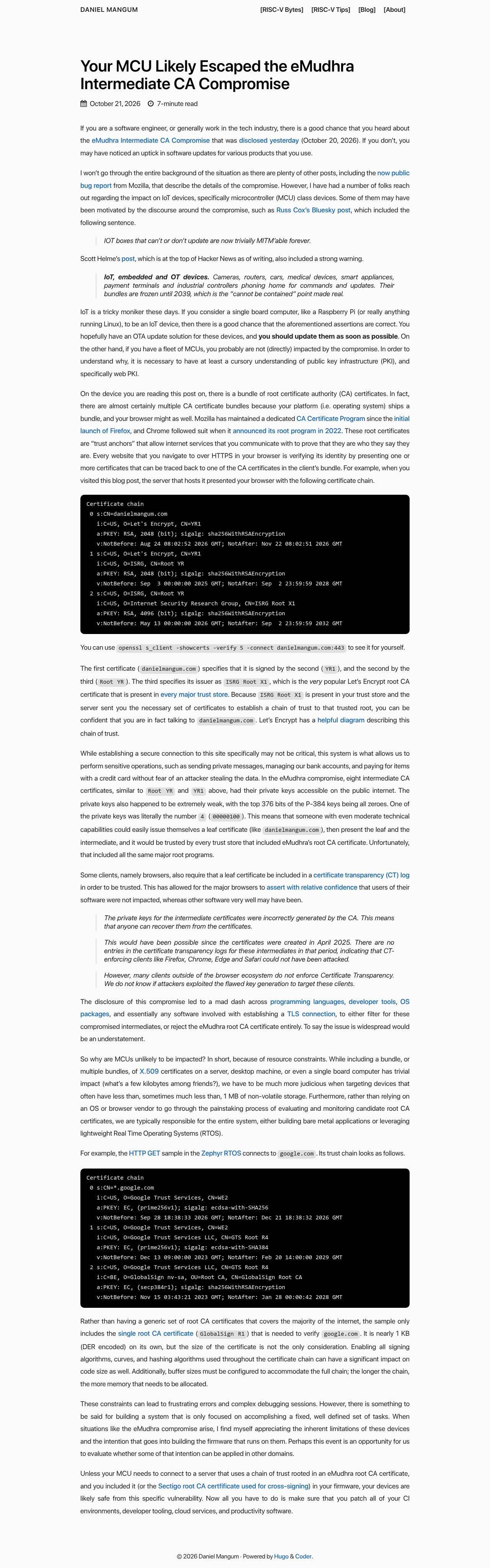 Full-page screenshot of danielmangum.com