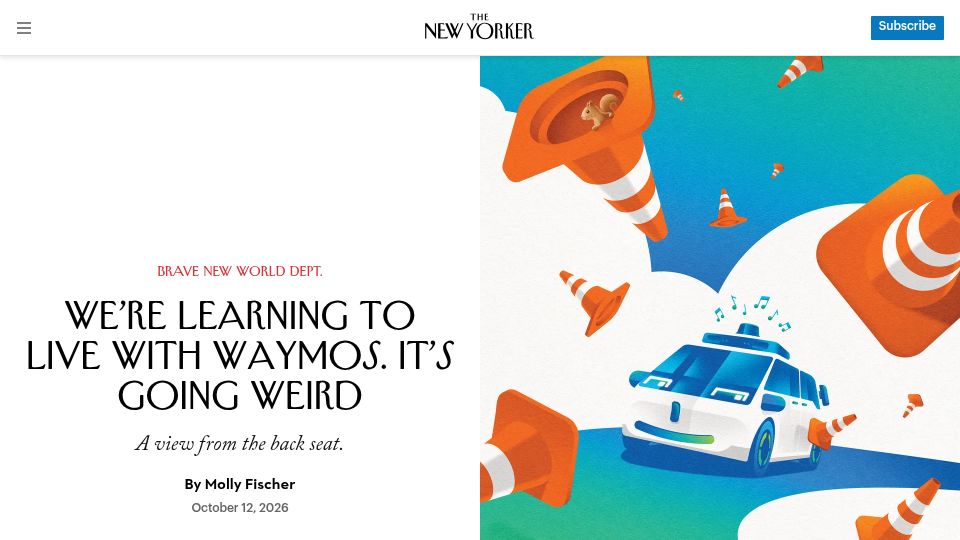 Screenshot of newyorker.com: Learning to live with Waymos