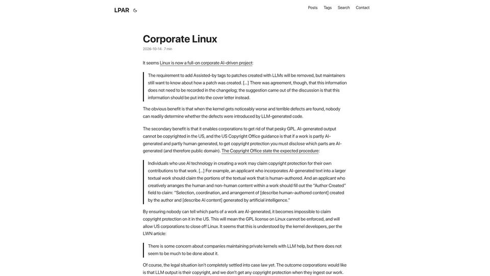 Screenshot of lpar.ath0.com: Corporate Linux