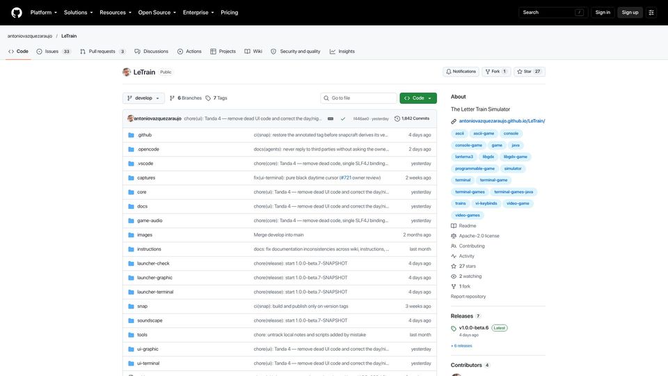 Screenshot of github.com: A train simulator game for console hackers