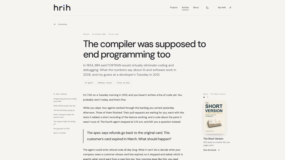 Screenshot of hrih.si: The compiler was supposed to end programming too