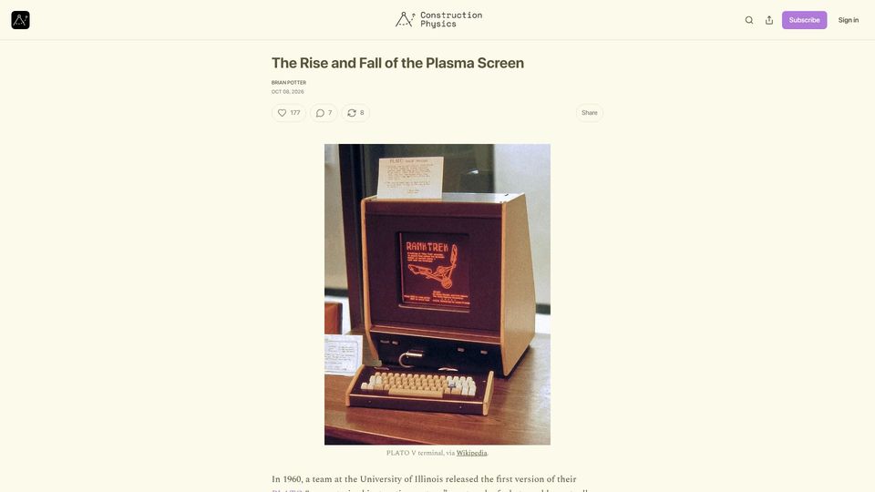 Screenshot of construction-physics.com: The Rise and Fall of the Plasma Screen