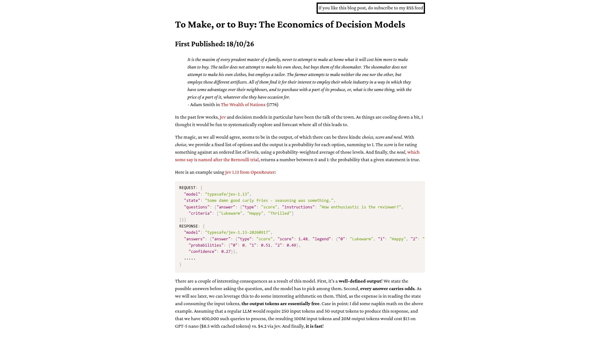 Screenshot of pncnmnp.github.io: To Make, or to Buy: The Economics of Decision Models