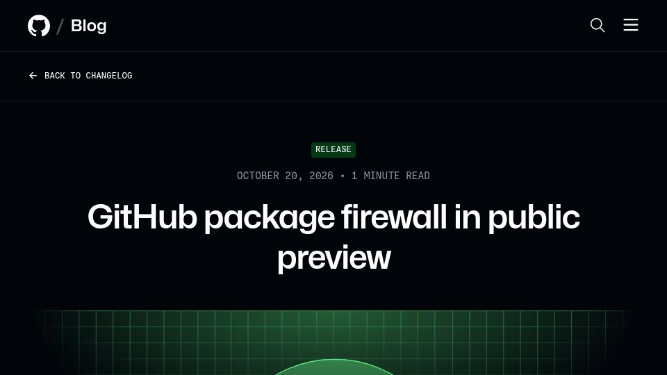 Screenshot of github.blog: GitHub package firewall