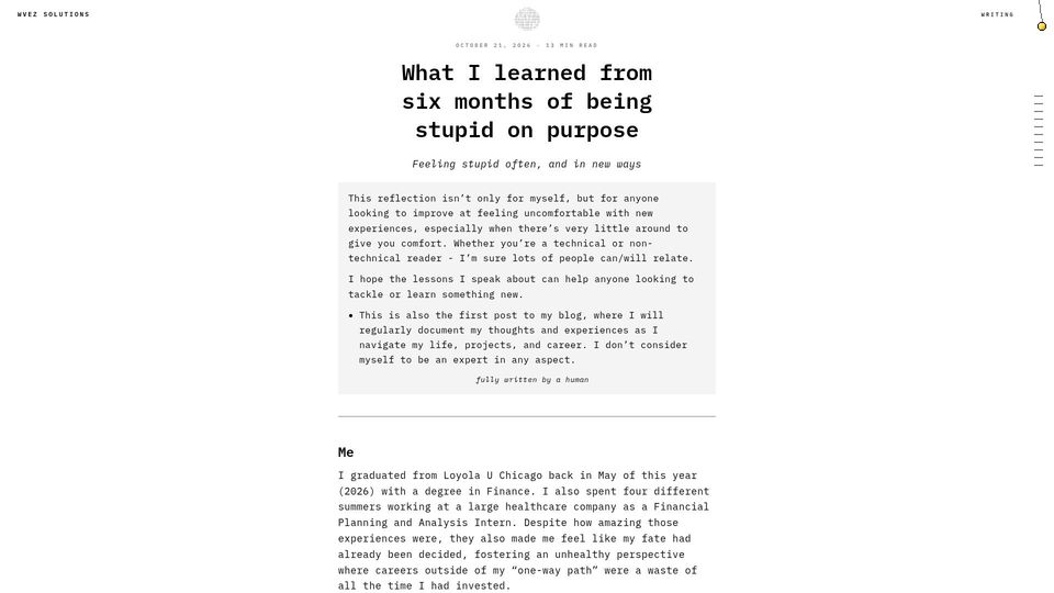 Screenshot of wvez.org: What I learned from six months of being stupid on purpose