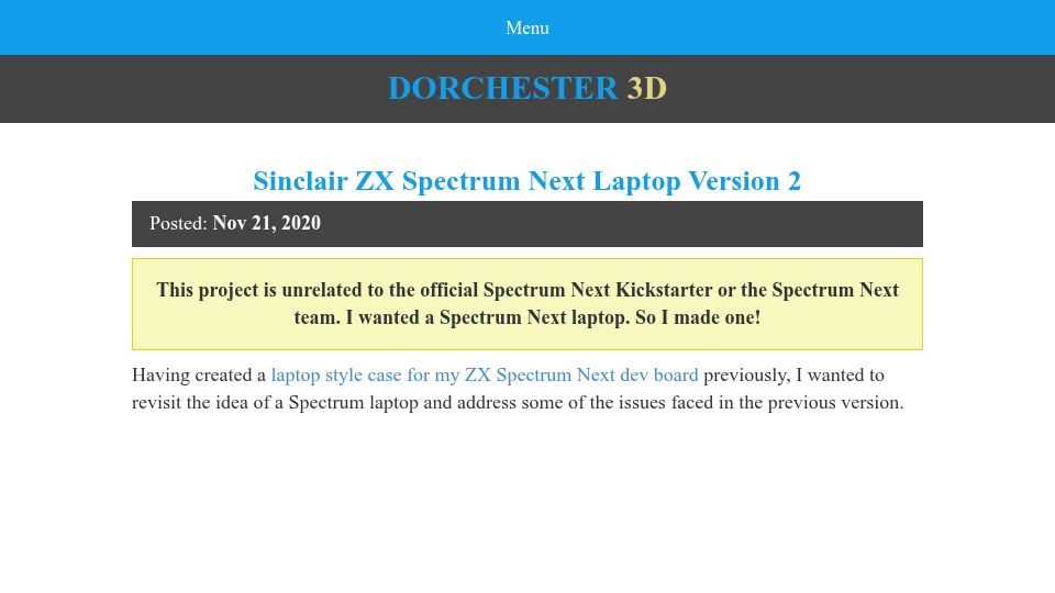 Screenshot of dorchester3d.com: ZX Spectrum Next Laptop