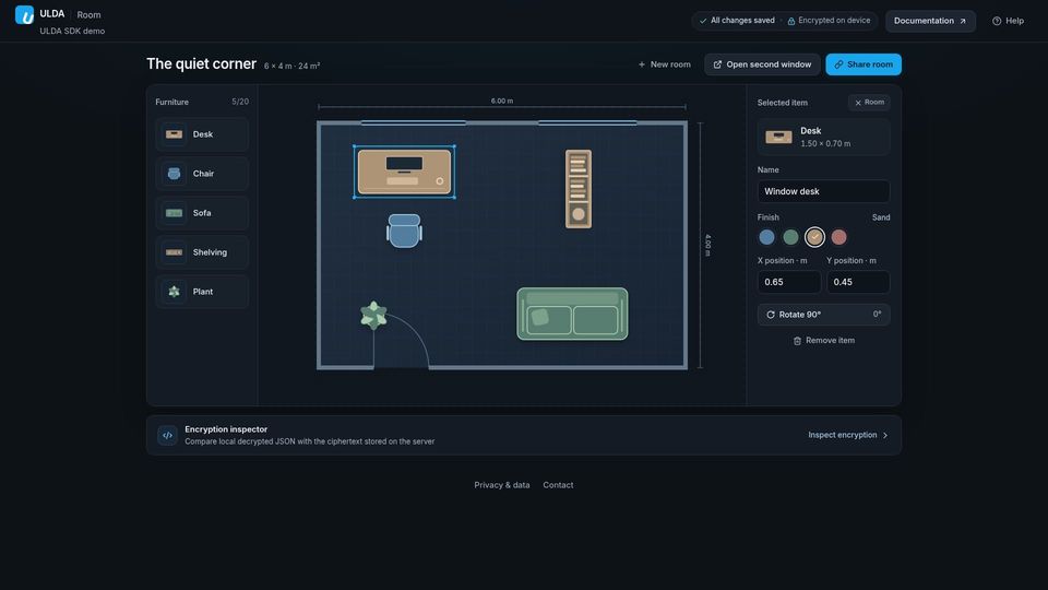 Screenshot of demo.ulda.io: Show HN: ULDA – Client-side encryption with a simple JavaScript API