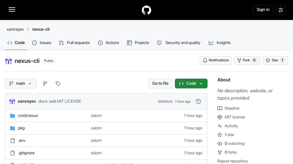 Screenshot of github.com: Nexus-CLI – Pure Go Bridge to DeepSeek R1/V3 with Claude Code and Ollama Support