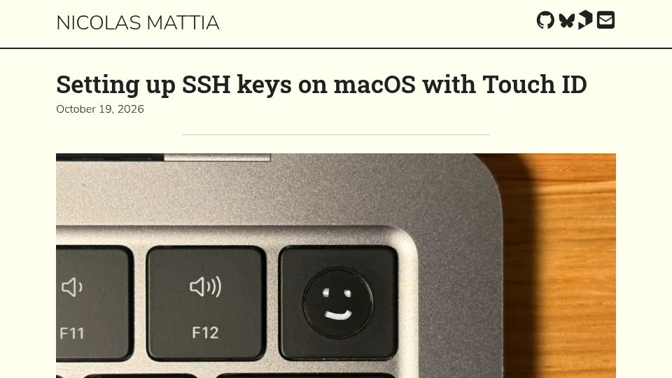 Screenshot of nmattia.com: Setting Up SSH Keys on macOS with Touch ID