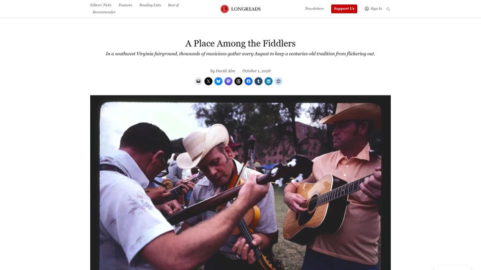 Screenshot of longreads.com: A Place Among the Fiddlers