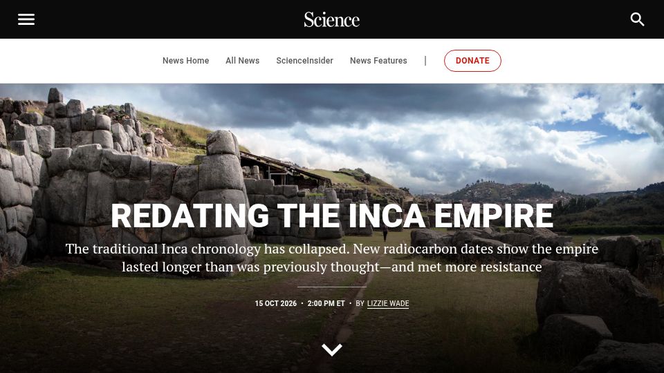 Screenshot of science.org: Bonanza of new dates rewrites the history of the Inca