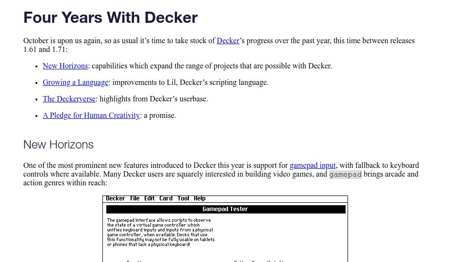 Screenshot of beyondloom.com: Four Years with Decker