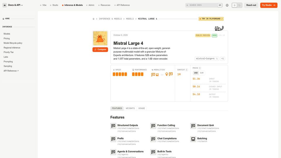 Screenshot of mistral.ai: Mistral Large 4