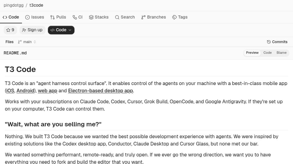Screenshot of git.cafe: T3 Code now synced between GitHub and GitCafe