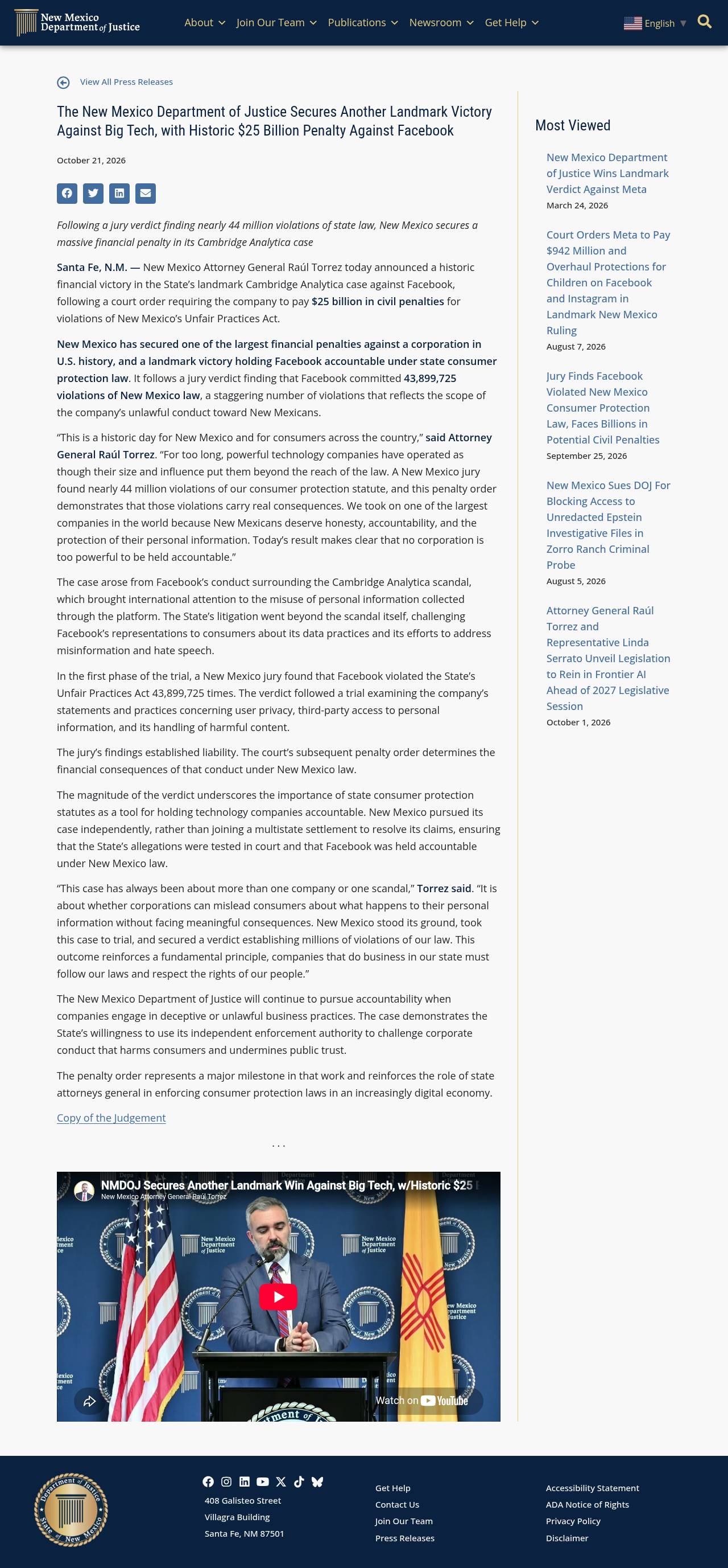Full-page screenshot of nmdoj.gov