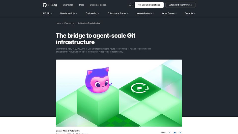 Screenshot of github.blog: The bridge to agent-scale Git infrastructure