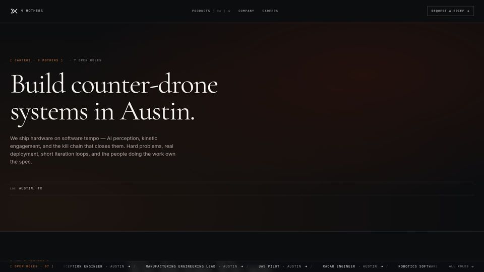 Screenshot of 9mothers.com: 9 Mothers (YC P26) Is Hiring in Austin, TX