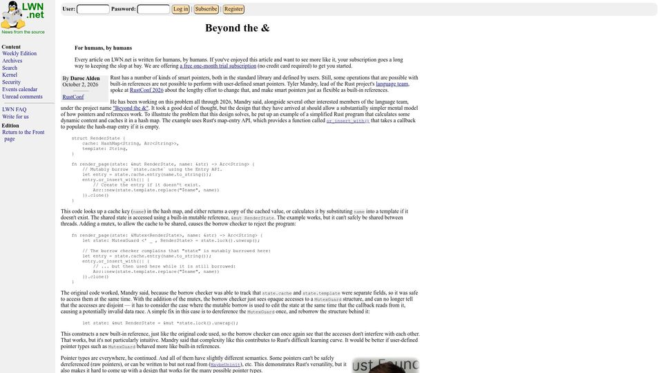 Screenshot of lwn.net: Beyond the &