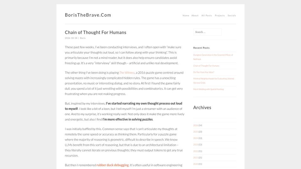 Screenshot of boristhebrave.com: Chain of Thought for Humans