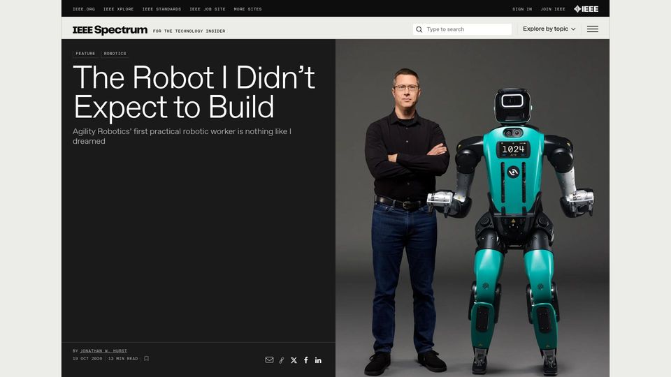 Screenshot of spectrum.ieee.org: The Robot I Didn't Expect to Build