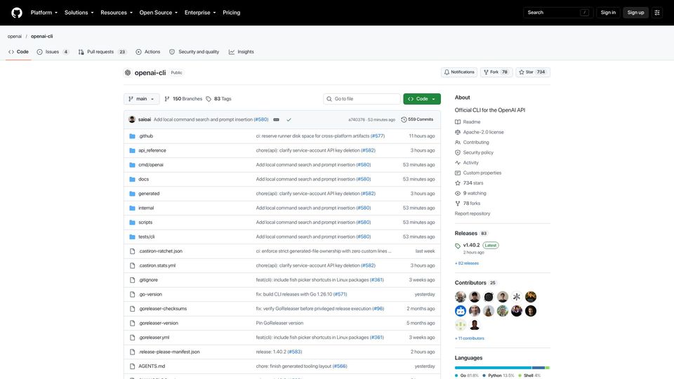 Screenshot of github.com: OpenAI CLI