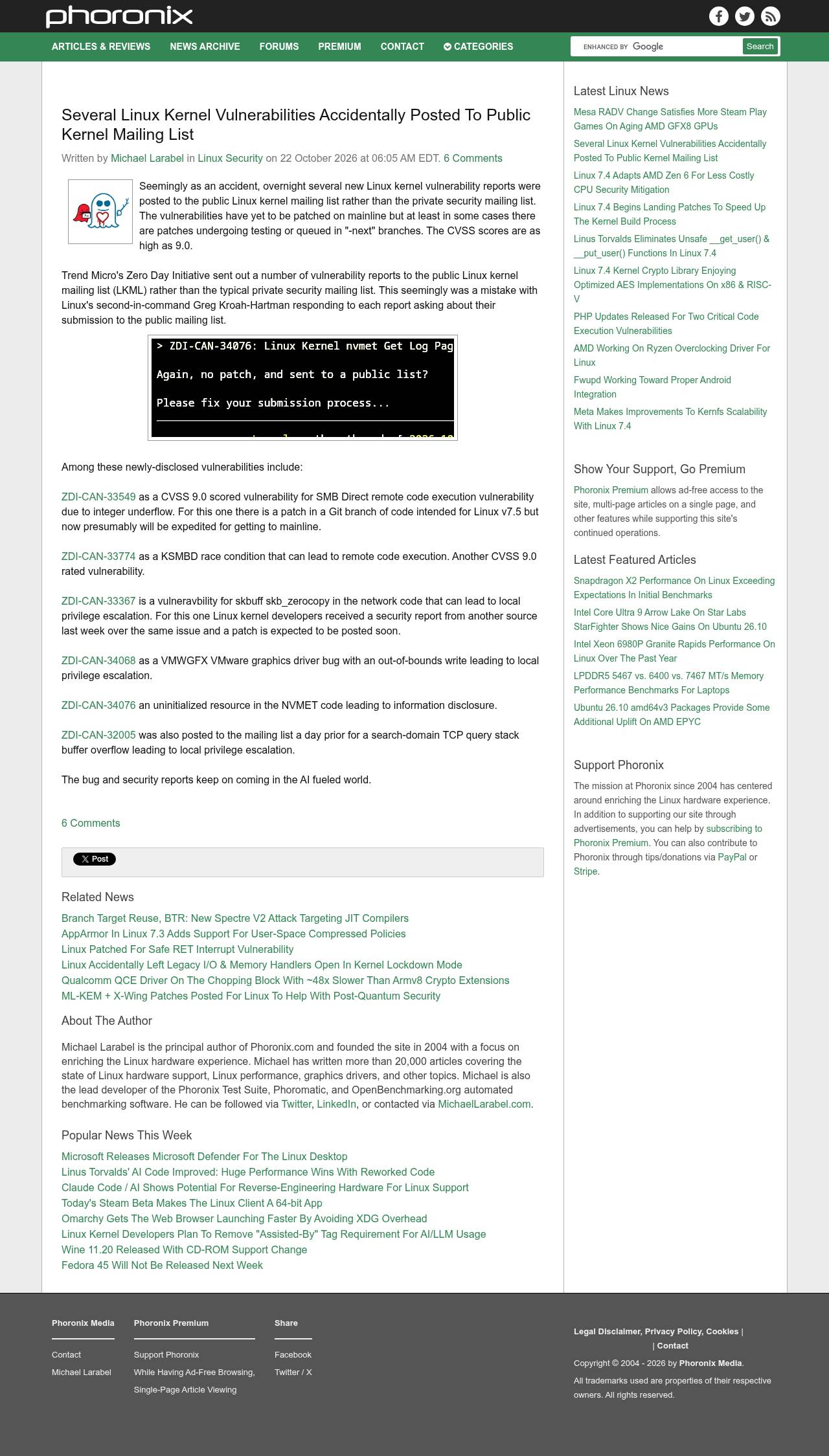 Full-page screenshot of phoronix.com