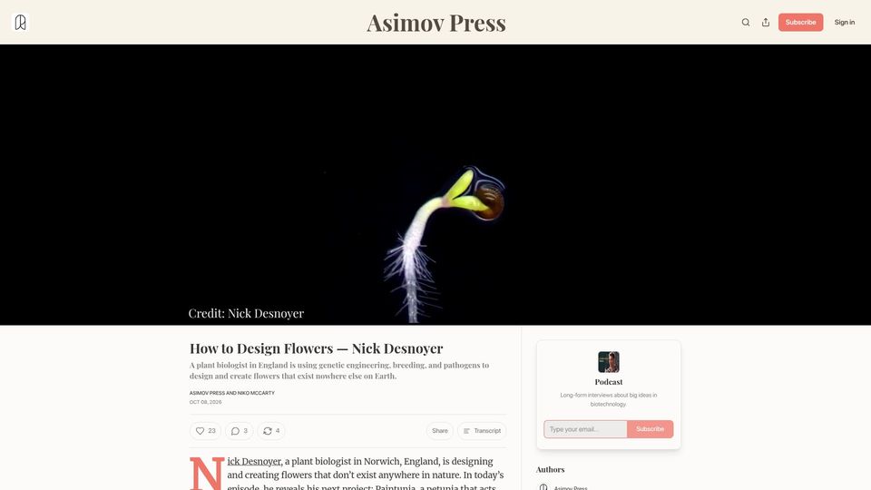 Screenshot of asimov.press: How to Design Flowers