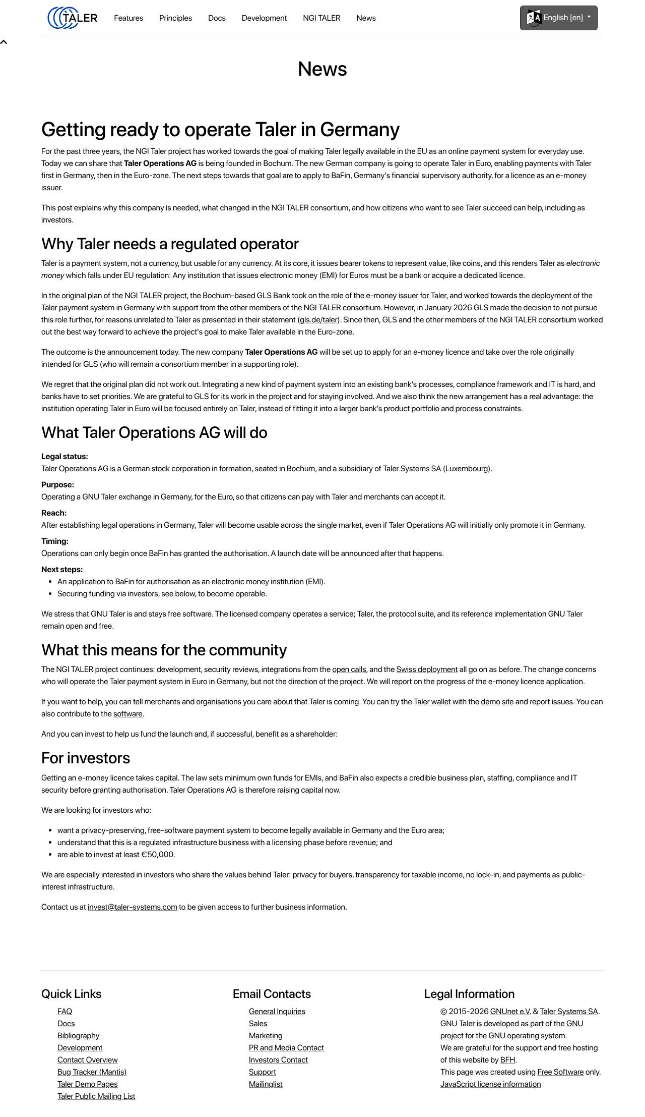 Full-page screenshot of taler.net