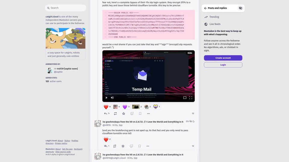 Screenshot of mastodon.catgirl.cloud: A complete bypass of eMudhra’s 1FA OTP login system