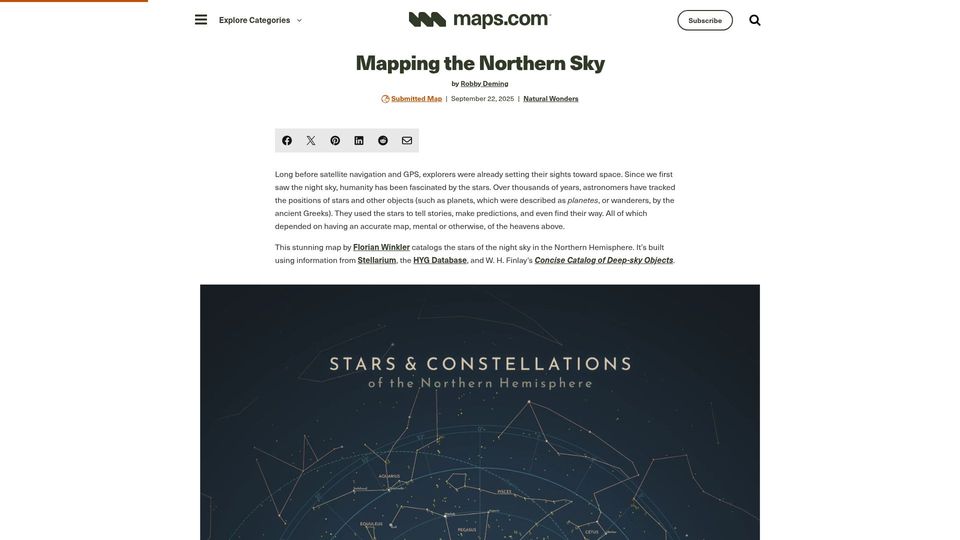 Screenshot of maps.com: Mapping the Northern Sky