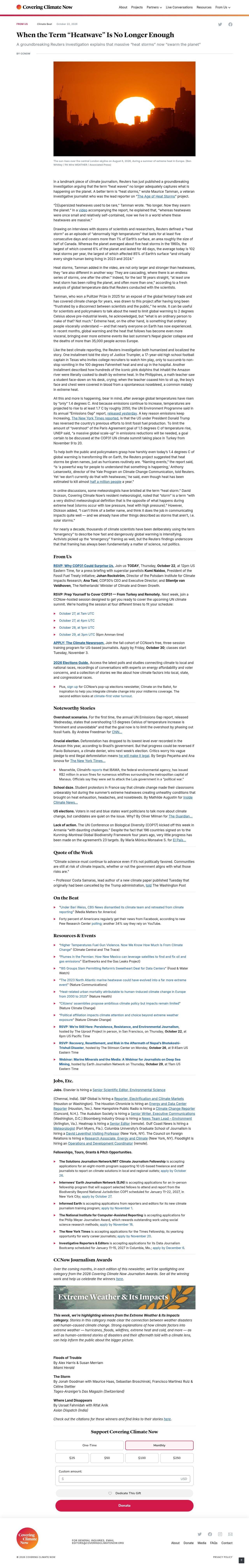 Full-page screenshot of coveringclimatenow.org