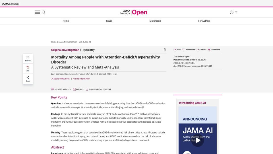 Screenshot of jamanetwork.com: Mortality Among People with Attention-Deficit/Hyperactivity Disorder