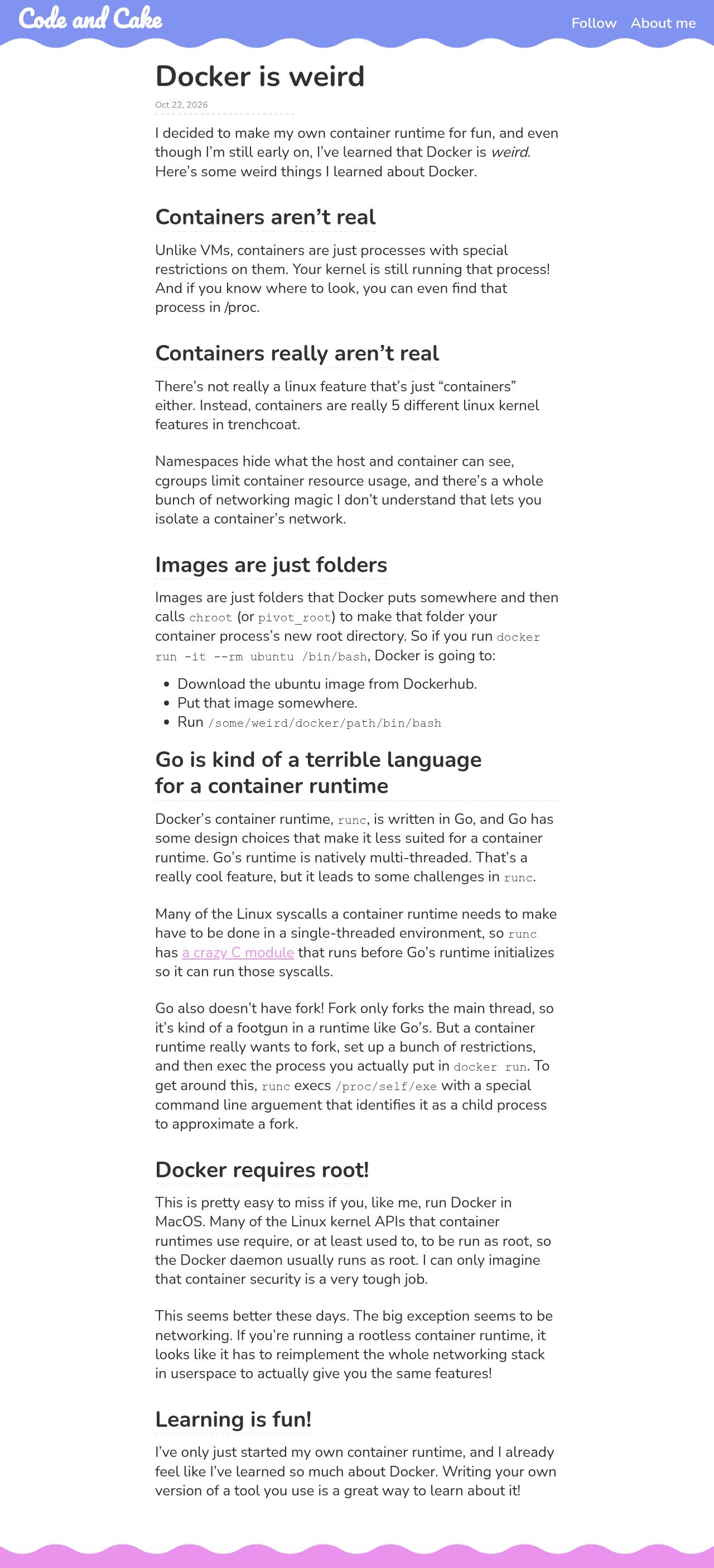Full-page screenshot of codeandcake.dev